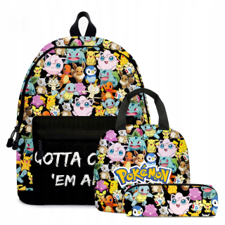 Pokémon viackomorový školský batoh čierny, Odtiene modrej, Odtiene ružovej, Odtiene žltej a zlatej, Viacfarebné